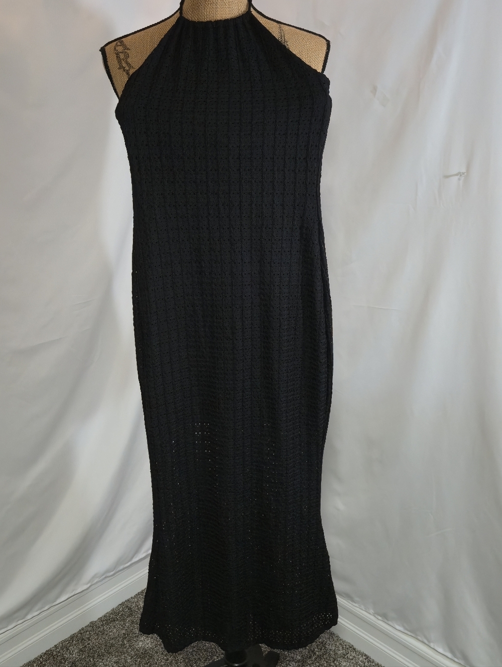 Jessica Simpson Black Textured Halter Maxi Dress with Pink Tag